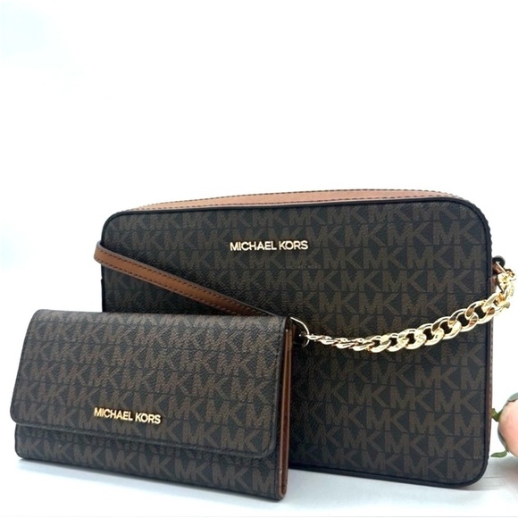 Michael Kors Large EW Crossbody Bag & Large Trifold Wallet Brown - Picture 1 of 16